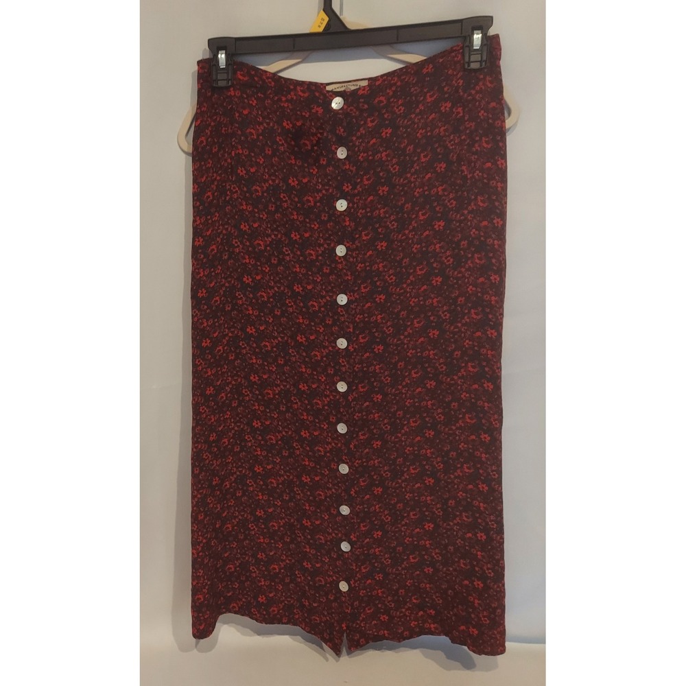 American Eagle Vintage Womens Black & Red Floral Rayon Button-Up Skirt Size 10